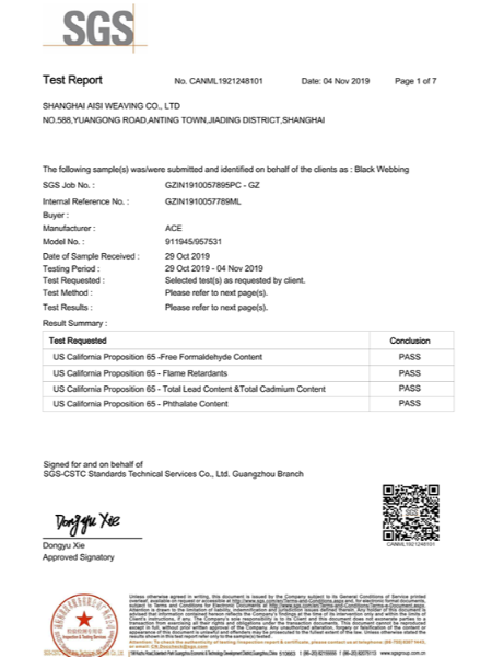 加州65标准SGS检测报告